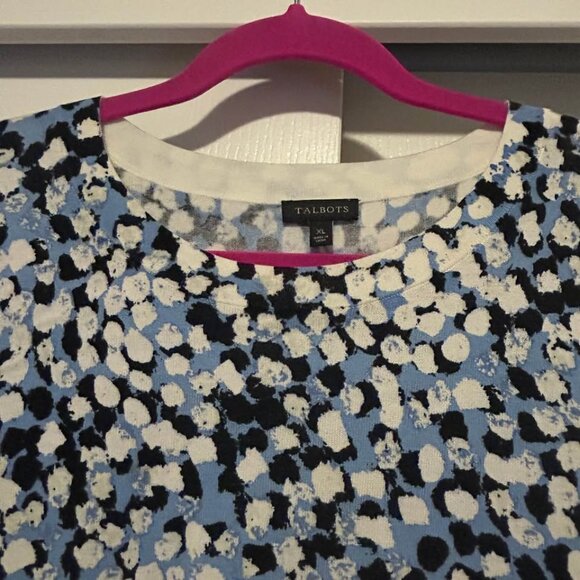 Talbots black blue white dot pattern short sleeve sweater top woman's size XL - Picture 3 of 5